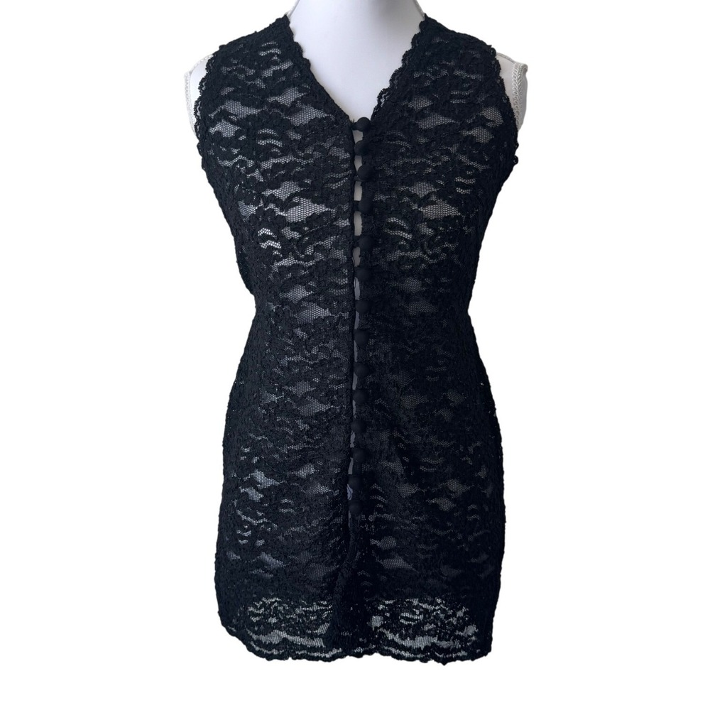 Vintage Laundry‎ by Shelli Segal Lace Mini Dress Sheer Button Front Size 2